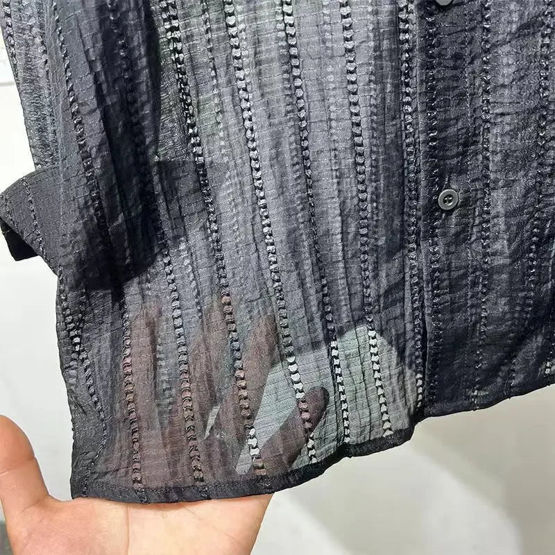 Mens Shirts Spring New Fashion Lace Long Sleeve Loose Casual T-shirt for Men