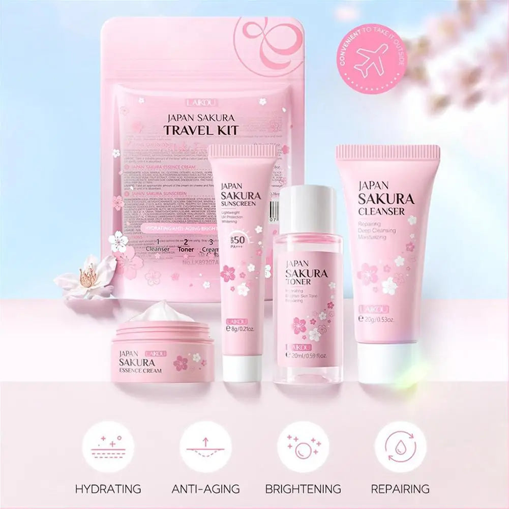 4pcs/6pcs Sakura Skin Care Set Japan Brand Nourishing Cleansing Essence Eye Cream Face Cream Toner Sunscreen High-end Gift Set