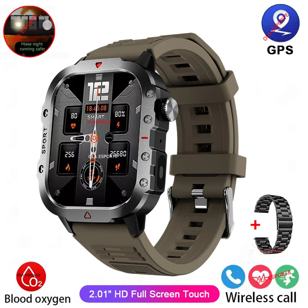 Outdoor Sports Smart Watch 2.01 Inch AMOLED Screen LED Flashlight Bluetooth Talking Smart Watch for Men Women Holiday Gifts 2025