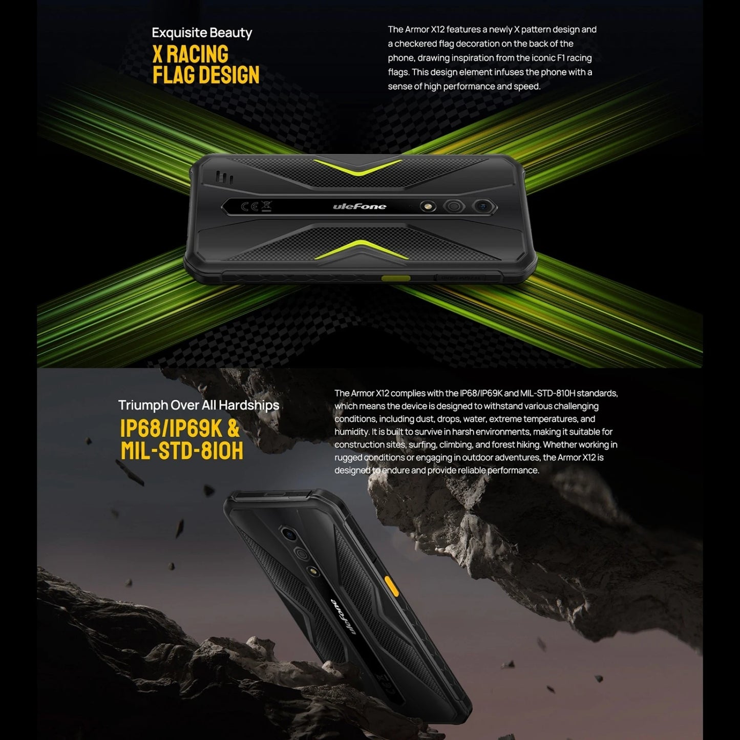 Ulefone Armor X12 Rugged Phone Android 13, Up to 6GB（3GB+3GB）RAM 32GB ROM 5.45''  4860mAh 13MP Smartphone NFC Global Version