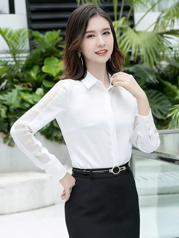 Fashion Women Shirt New Spring Autumn Temperament Long Sleeve Formal Slim Satin Blouses Office Ladies Work Tops SwiftNest