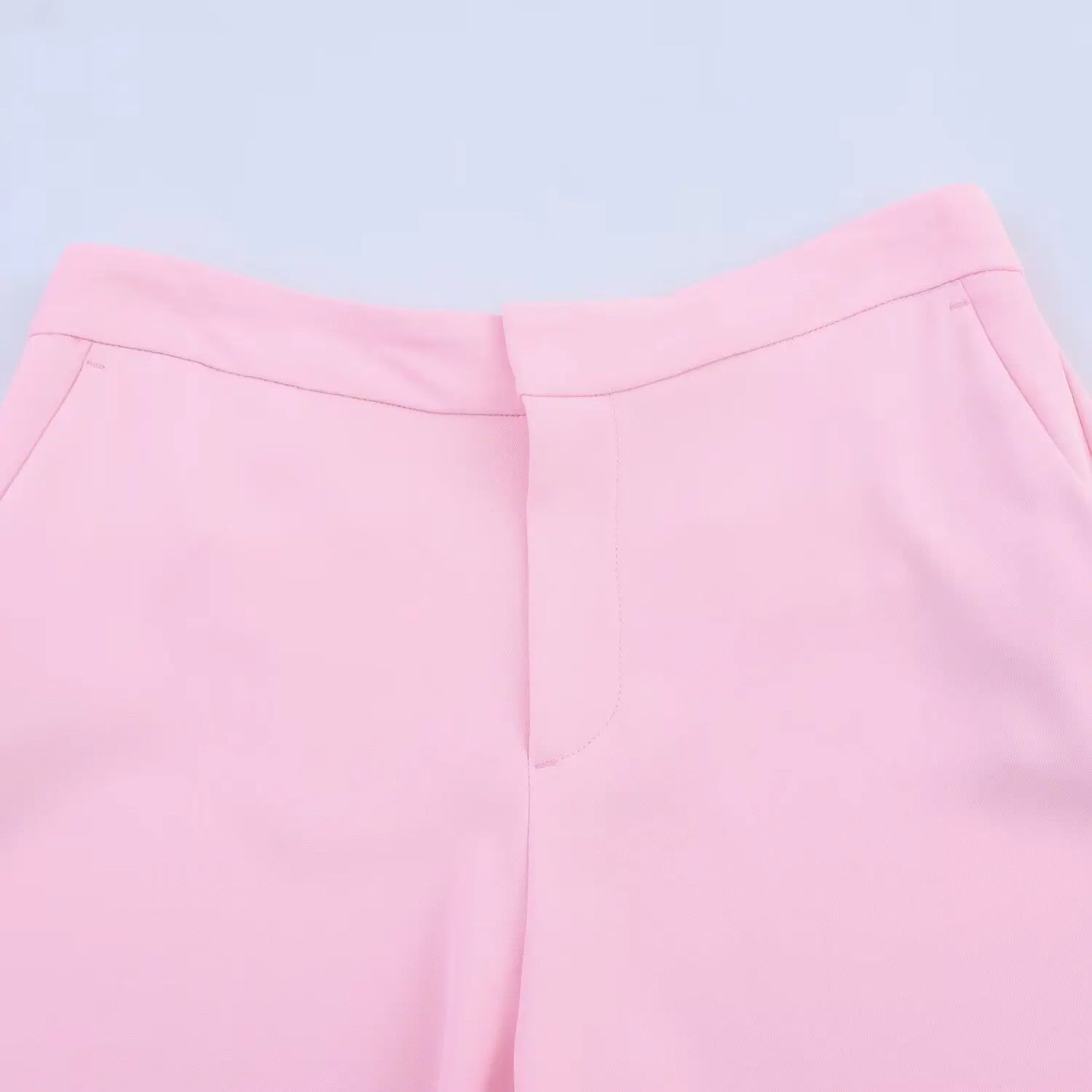 Women Fashion Pink Sets Turn-Down Collar Long Sleeves Single-Breasted Feather Blazer+High Waist Pocket Zipper Long Pants