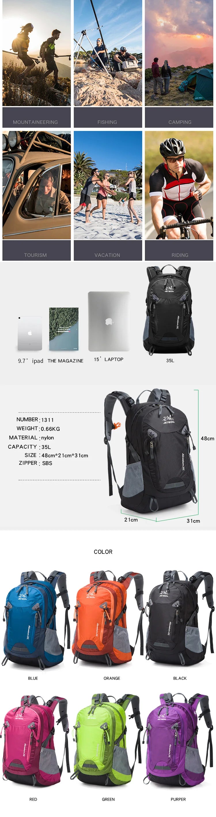 Outdoor Sports 35L bag Hiking Daypacks Men Women Camping Hiking Backpacks