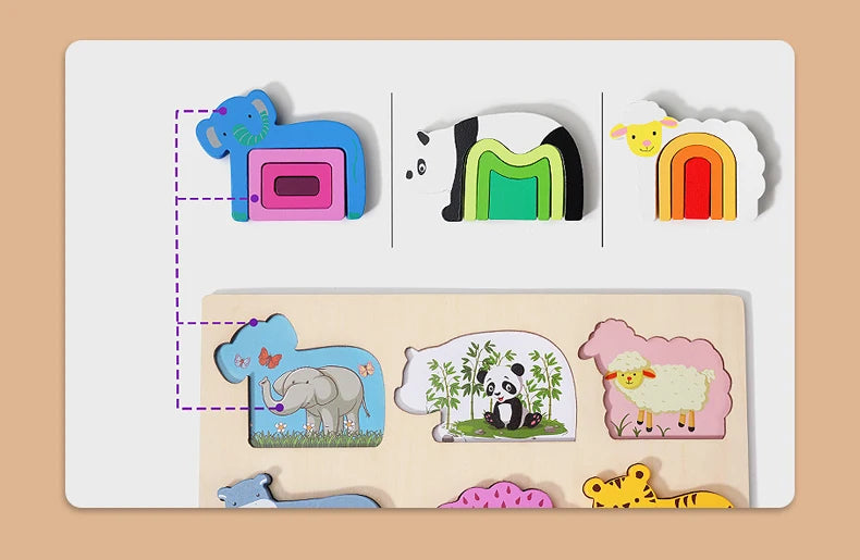 Toddlers 3D Wooden Puzzles Educational Toys Montessori Toys for Kids Educational Games Shape Intelligence Toys Children's Gifts