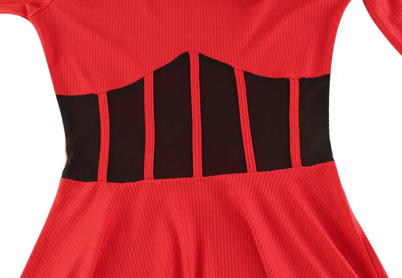 Women Fall Fashion A Line Dress Long Sleeve Crew Neck Stunning Mesh Splicing Corset Dress Y2K Going Out Night Club Party  Dress SwiftNest