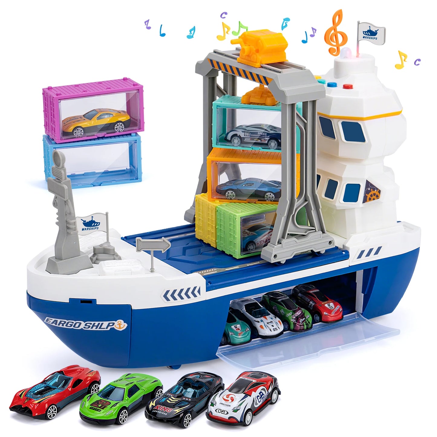 Kids Toys Car Simulation Track Transport Ship Toy with Lights&Music Ship Model Toy Car Parking Container Boys Toys for Kids Gift