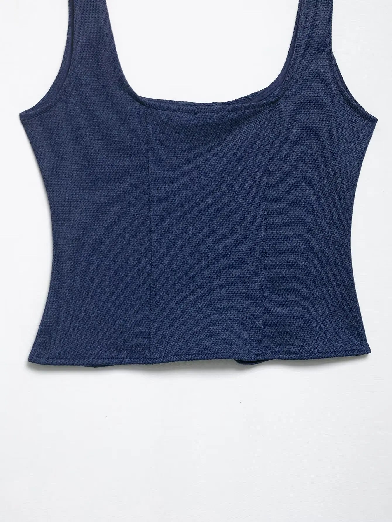 Women's Fashion With Metal Buttons Vest Square Collar Wide Straps Waistcoat Chic Tops