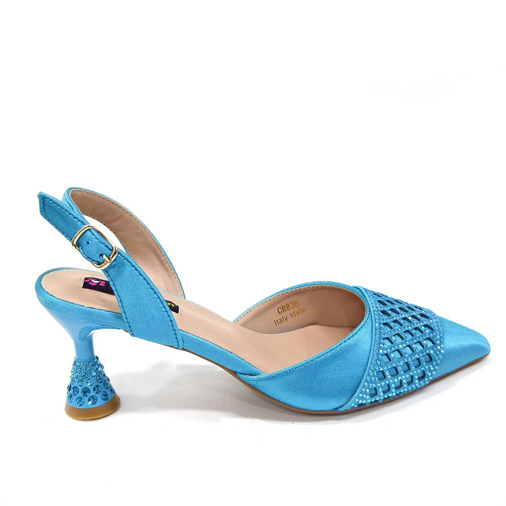 Latest Women Italian Shoes and Matching Bags Decorated with Rhinestone Elegant Pointed Toe Wedding Shoes Bride