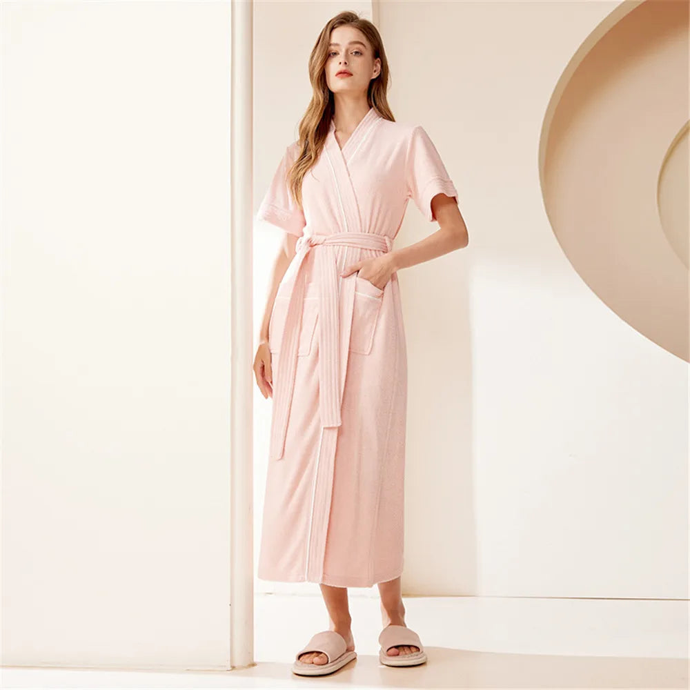 Cotton Terry Bathrobe,Short Sleeve Sleepwear, Towel Nightgown, Nightwear, Loose, Casual Robe, Nightdress, Home Clothes
