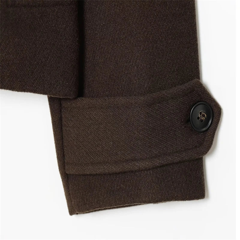 2025 Autumn Women's Urban Fashion Classic Dark Brown Double-Breasted Short Coat