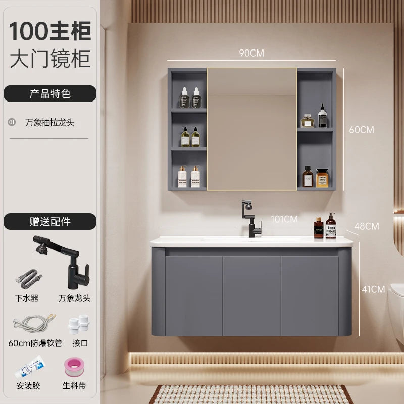 Standing Storage Bathroom Cabinet Shelf Light Mirror Organizer Bathroom Cabinet Vanity Shower Rack Banyo Dolabi Furniture