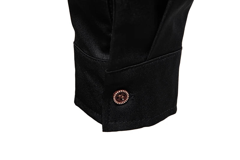 قميص رجالي عصري بياقة واقفة وأزرار مائلة وأكمام طويلة غير منتظمة مناسب للأعمال والمهرجانات