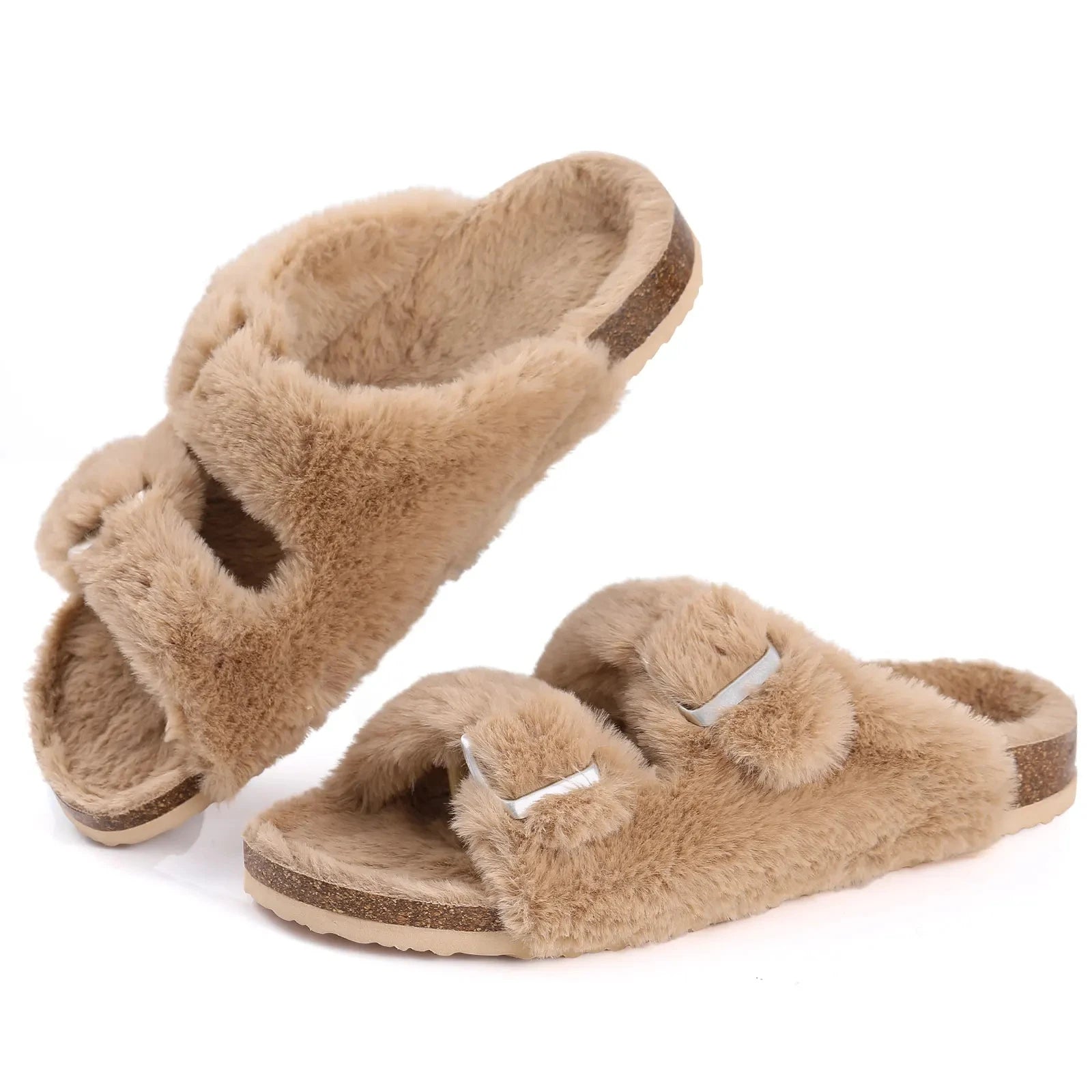 Crestar Women's Fur Lined Suede Clogs Winter Warm Fuzzy Cork Footbed Mules Unisex Cow Suede Potato Shoes Support Drop Shipping