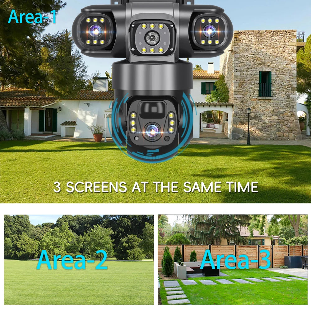 V380 Pro Solar Camera 4G SIM Outdoor 3 Lens Three Screens Webcam PIR Human Detect CCTV Security Video Battery PTZ IP Camara