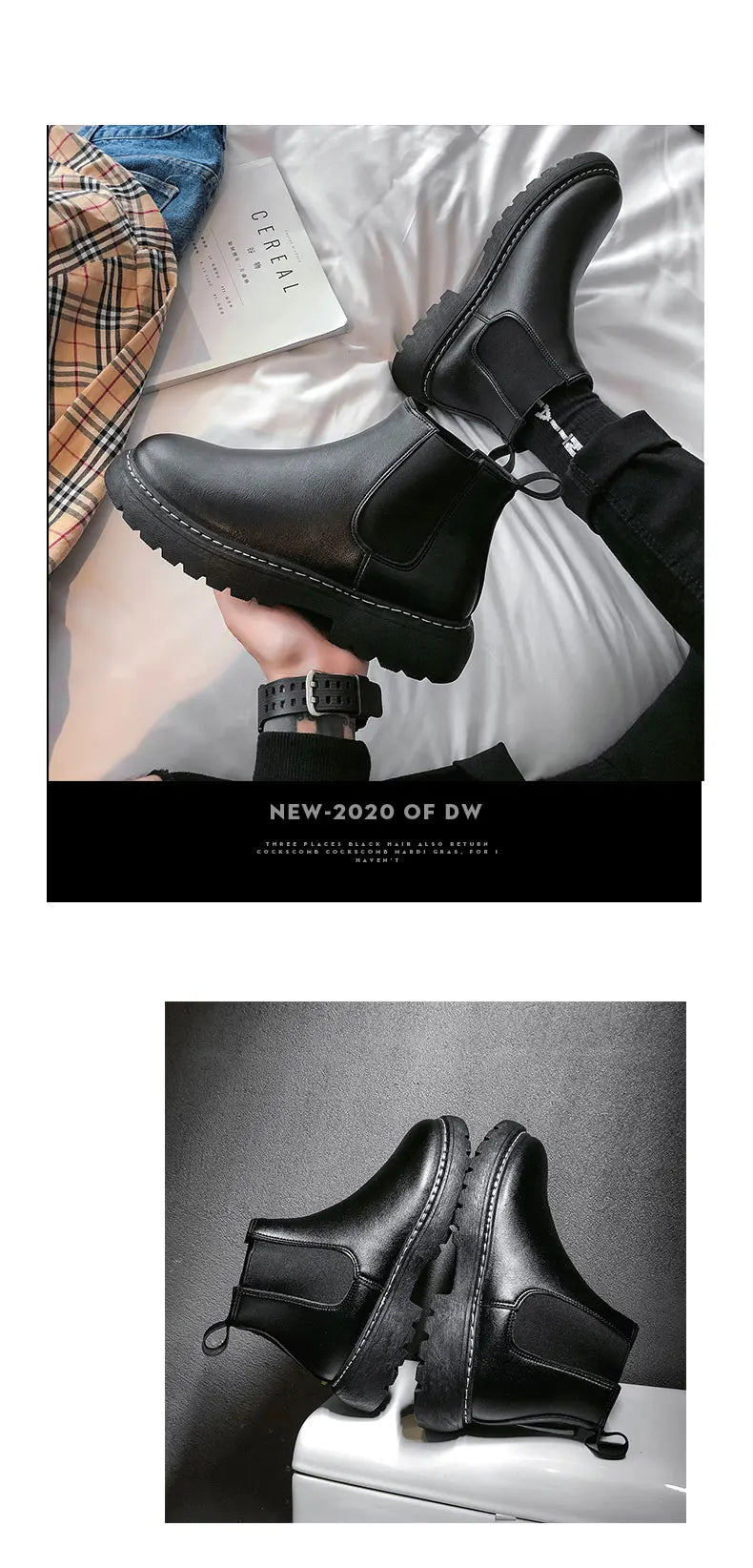 Mens Handmade Leather Chelsea Boots Elastic Sides Business Casual Dress Shoes Anti Slip Sole Comfortable Black Footwear