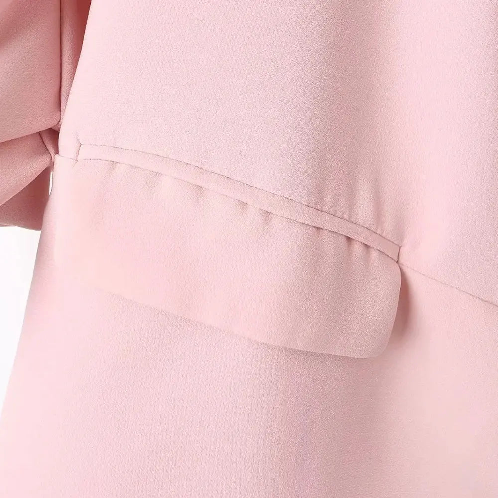 Women Fashion Office Wear Open Blazer Coat Vintage Long Pleated Sleeves Flap Pockets Female Outerwear Chic Tops