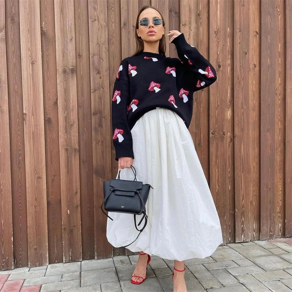 Women's Clothing Trend 2024 New Fashion Mushroom Graphic Print Sweater Long Sleeve Plus Size Tops Loose Casual Street Pullovers