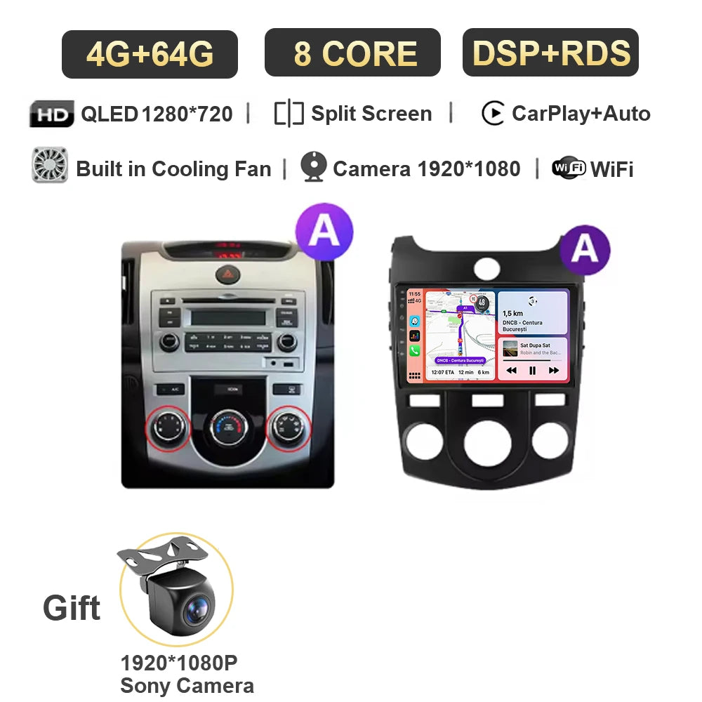 Android For KIA Forte Cerato 2 Porte Koup 2008 2009 2014 Auto Car Intelligent Systems AutoMotiveCarplay Auto Screen Wireless