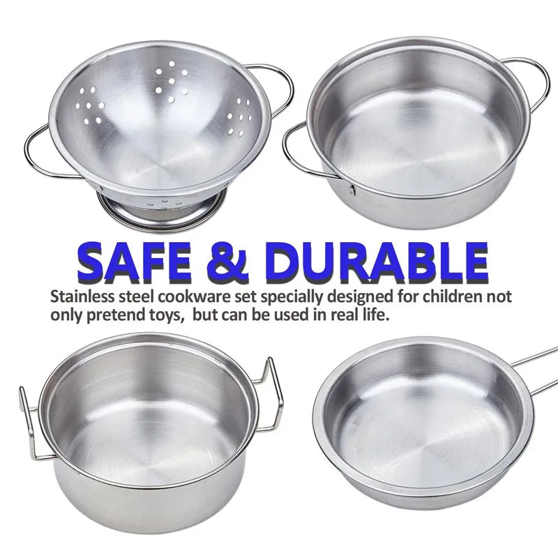 ألعاب أواني الطبخ والمقالي للأطفال - مجموعة ألعاب المطبخ - أدوات طهي صغيرة من الفولاذ المقاوم للصدأ - ألعاب تطويرية