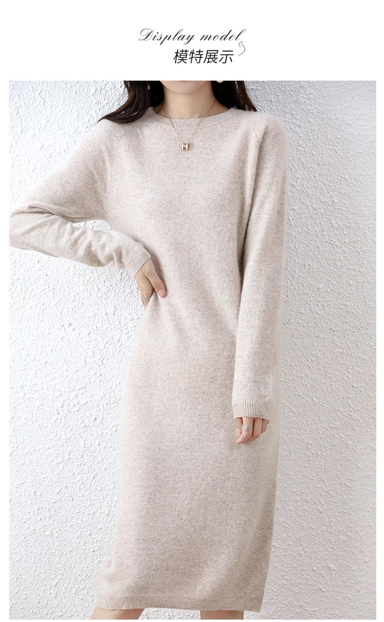 2022 Autumn Winter New Women Fashion Dress 100% Wool Warm Sweater Dress Long Sleeve Knitted Pullover Female Casual Dresses SwiftNest