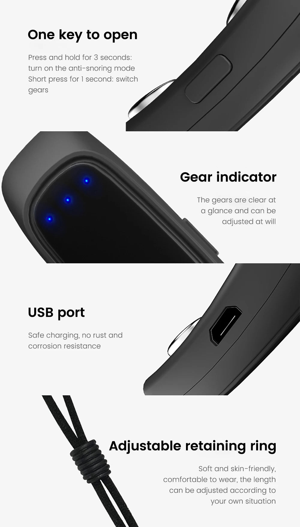 جهاز EMS Pulse Stop Snore المحمول المريح للنوم الجيد وإيقاف الشخير والعناية الصحية ومساعد توقف التنفس أثناء النوم وجهاز USB الذكي المضاد للشخير