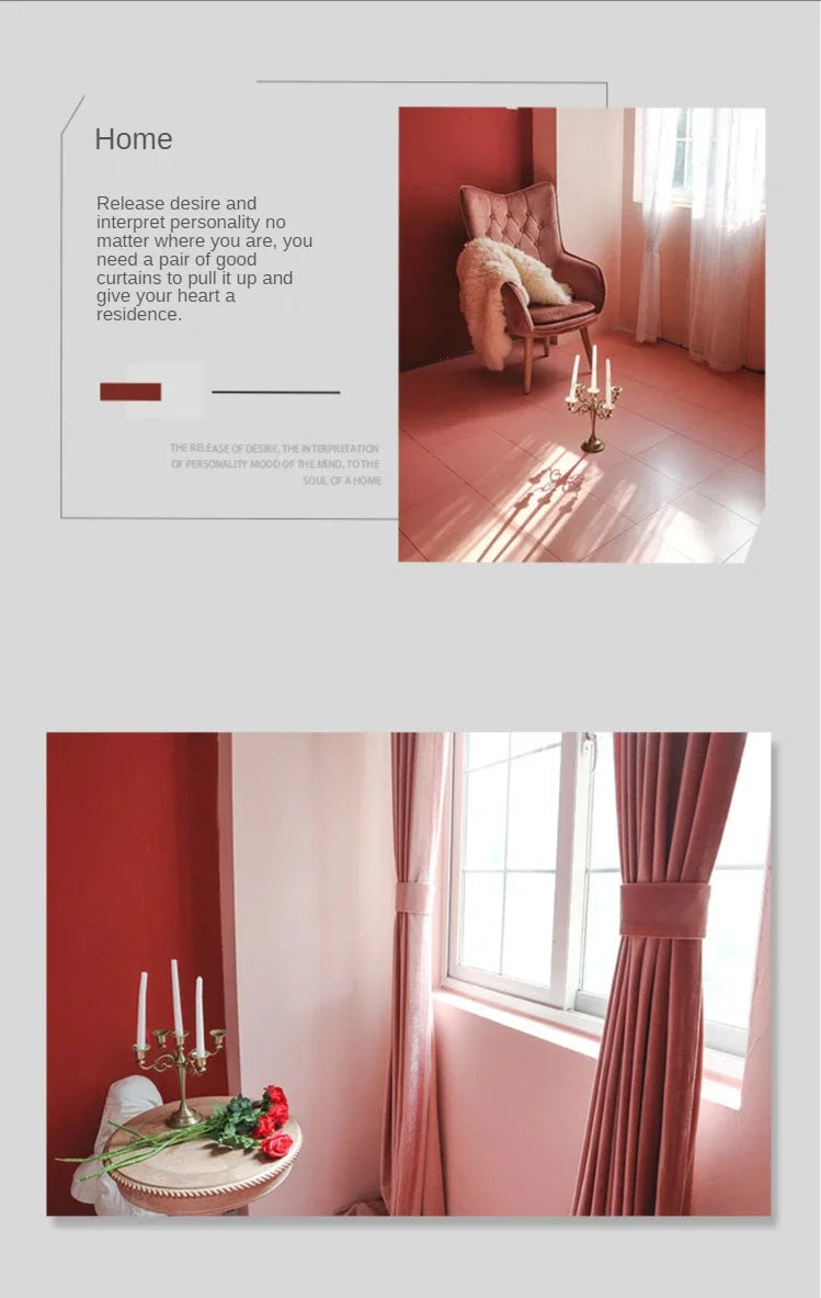 Curtains for Living Room Bedroomt Dirty Pink Curtains Light Luxury Velvet Light-Shielding Flannel Minimalist Curtain Fabric