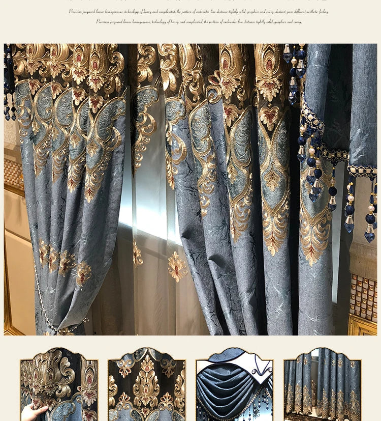 ستائر على الطراز الأوروبي لغرفة المعيشة وغرفة الطعام وغرفة النوم، تطريز فاخر من قماش التول الفاخر، نافذة دراسة، ستارة مخصصة