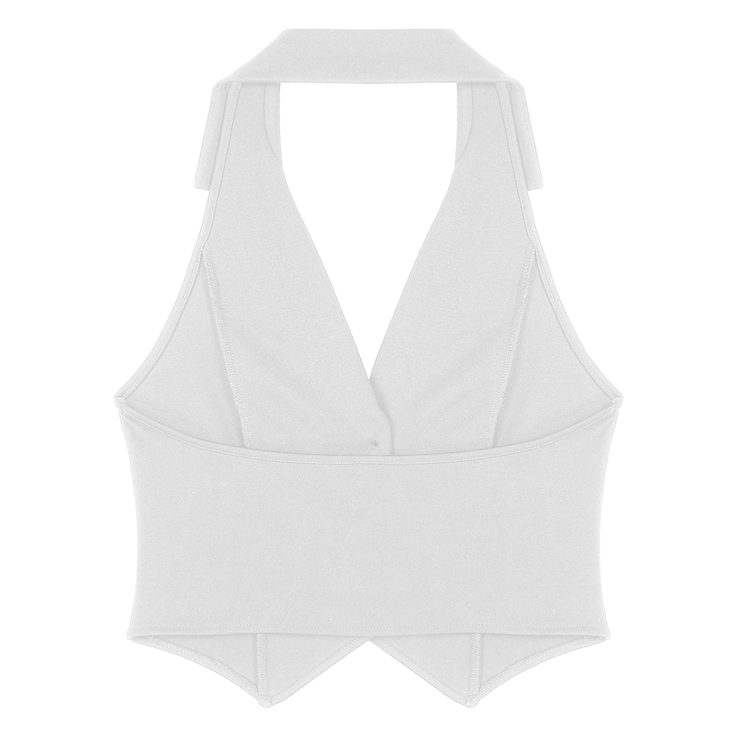 Womens Fashion Vest Shirts Separate Waistcoat Crop Tops Lapel Halter Backless Button Down Pointed Hem Vest for Party Formal Wear