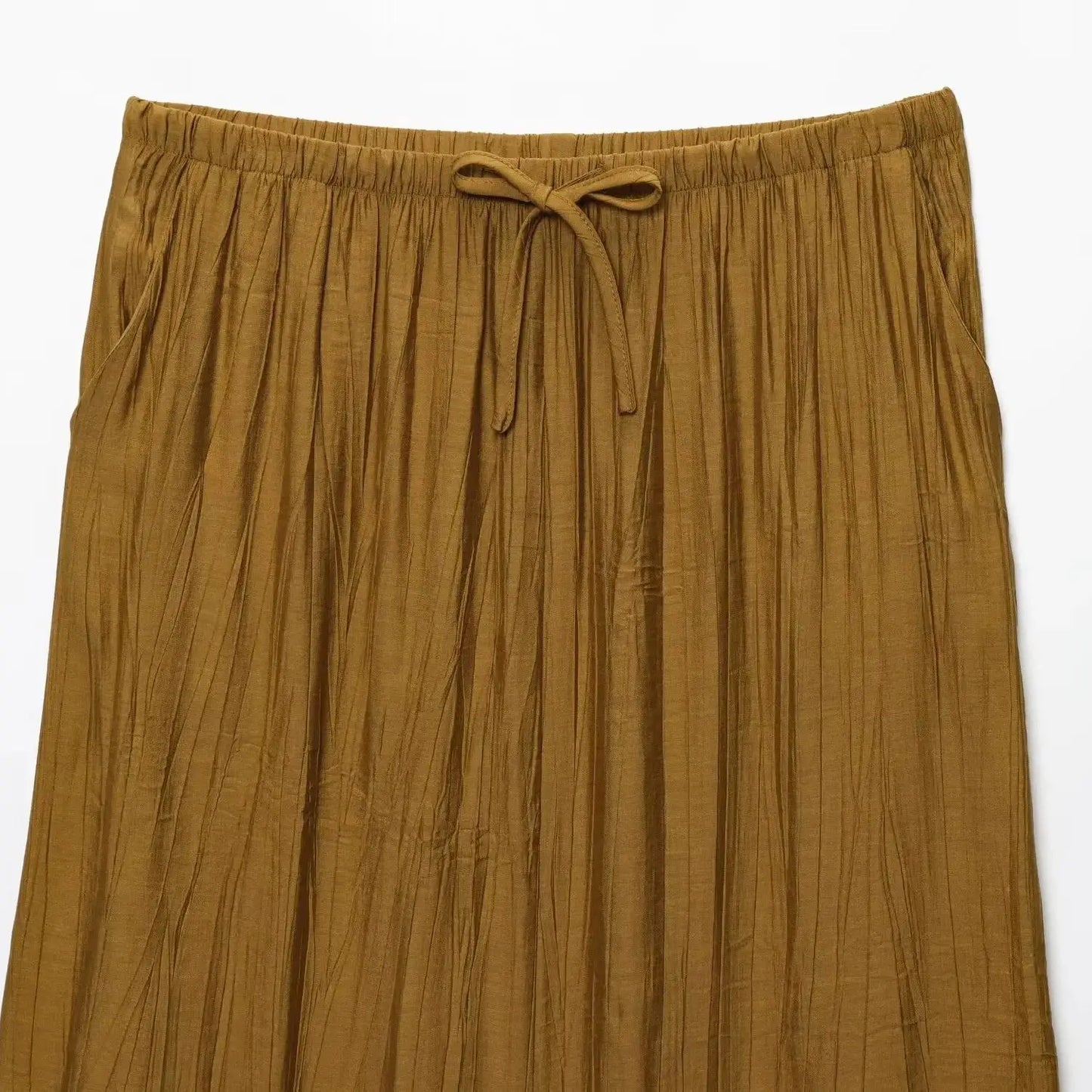 2025 WOMAN fashion European and American style summer new wrinkle effect midi skirt chic bow decorative casual skirt Mujer.