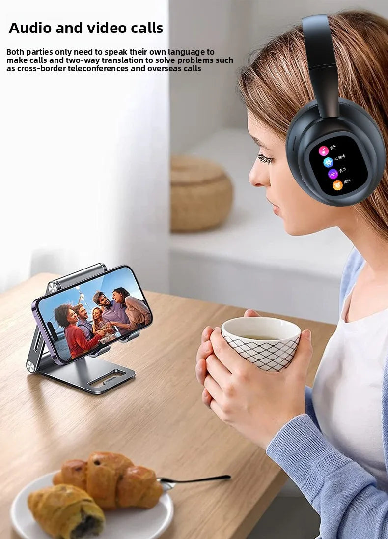 New HYUNDAI X1PRO Wireless Bluetooth 6.0 Headphone,AI Translation Earphones,100+Languages,With Magnetic Touch Control LED Screen