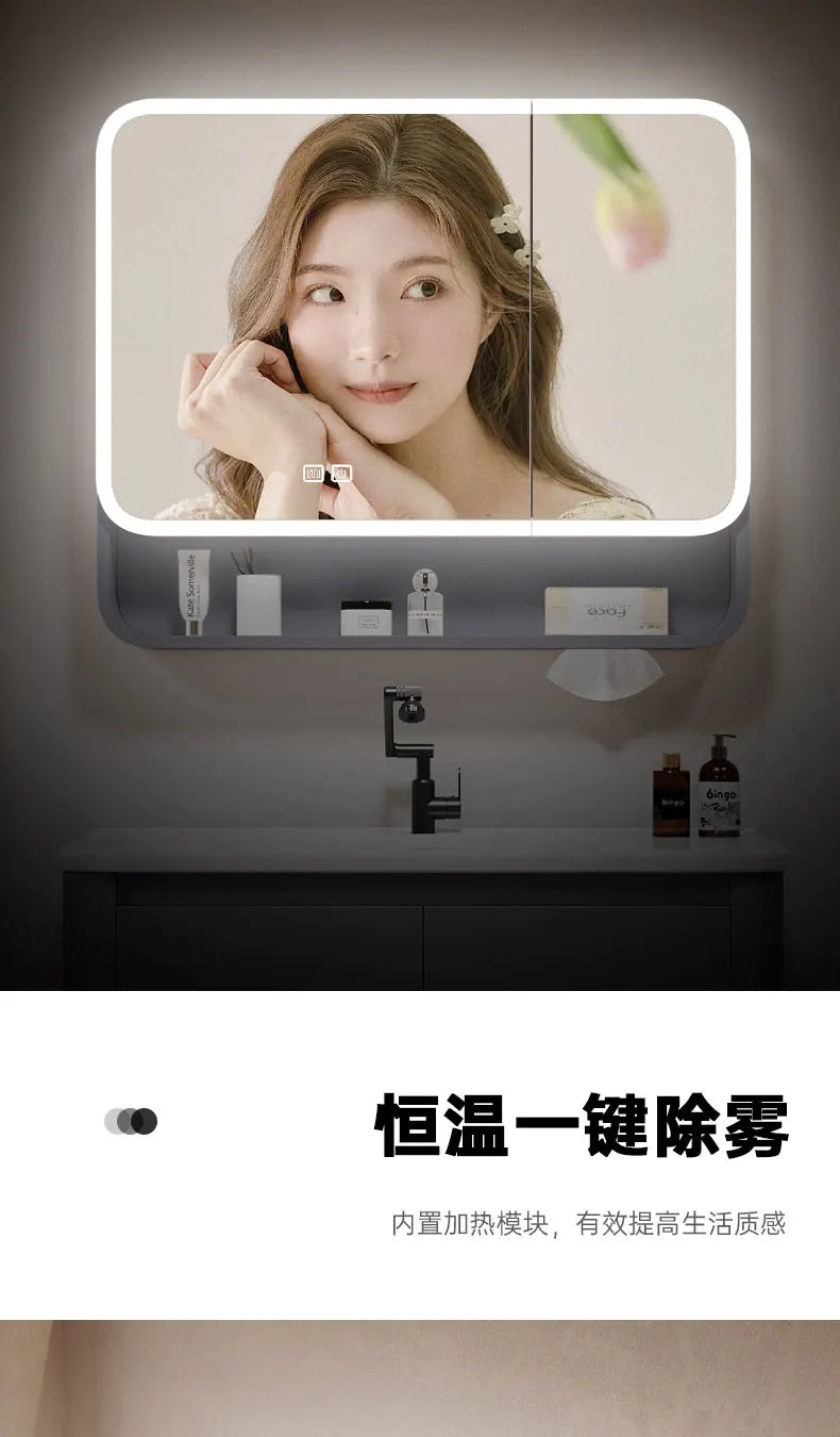 Standing Storage Bathroom Cabinet Shelf Light Mirror Organizer Bathroom Cabinet Vanity Shower Rack Banyo Dolabi Furniture