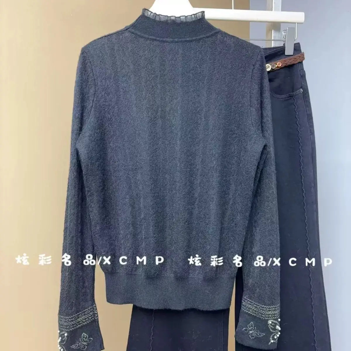 Women Clothes Autumn Winter Fashion Simplicity Lace Patchwork Knitting Half High Collar Female Solid Color Temperament Bottoming SwiftNest