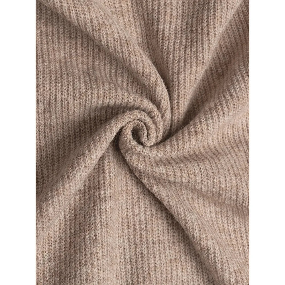 فستان نسائي: كارديجان محبوك رفيع عالي الجودة بفتحة رقبة على شكل حرف V، فستان طويل محبوك متوسط ​​الطول بلون واحد للنساء، سترة واقية من الرياح