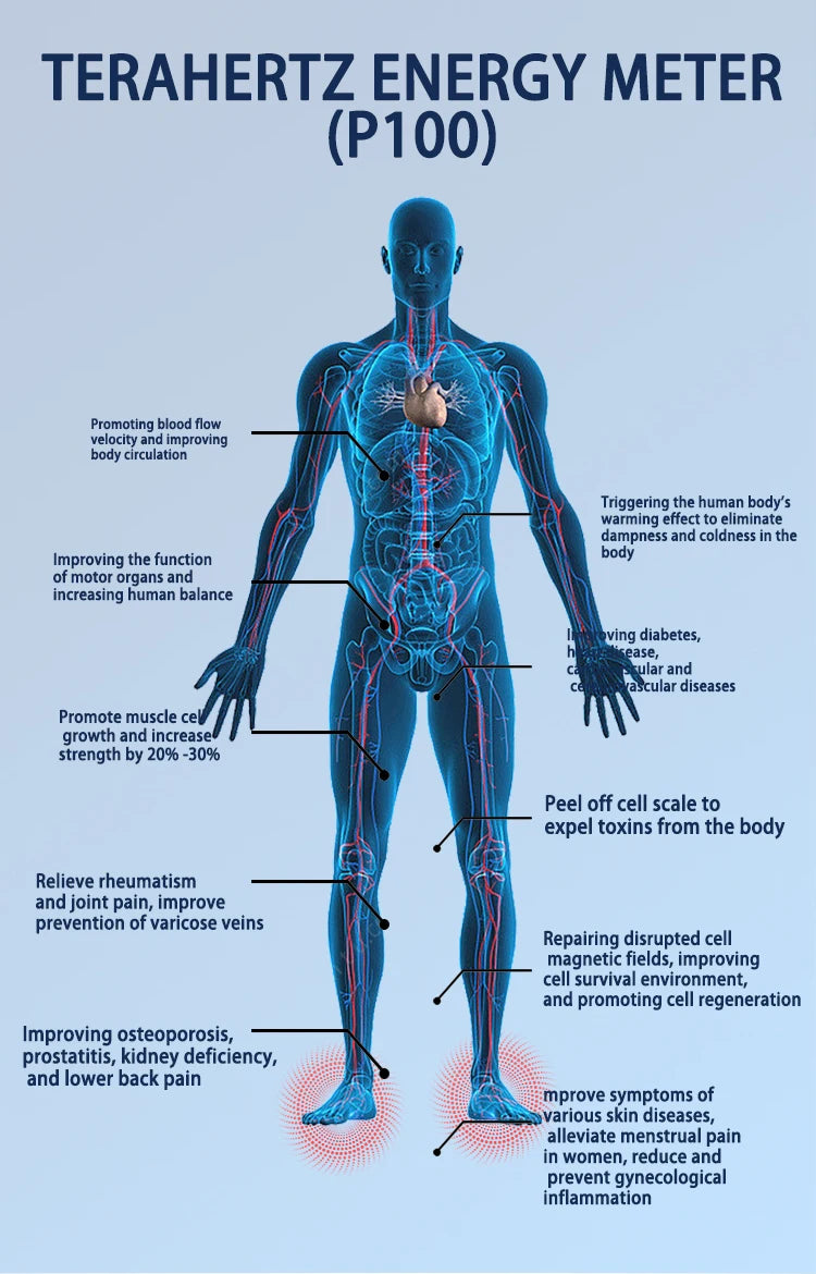 جهاز العلاج بالقدم P100 تيراهرتز المحدث للعناية الصحية ودورة الدم وتدليك القدمين وجهاز خطوط الطول للعافية الشخصية