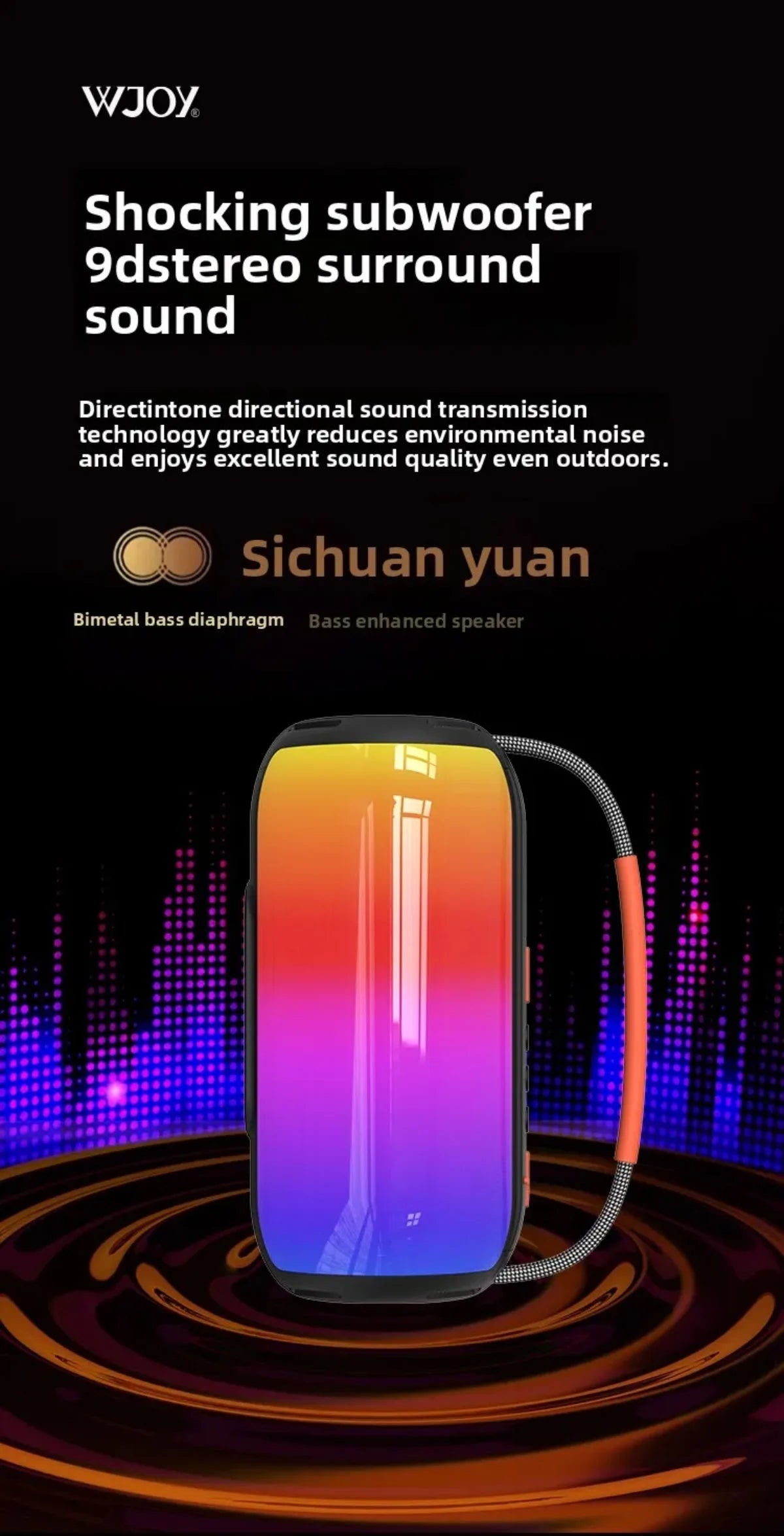 30W Bluetooth Speaker with Breathing Lamp Supports 2Pcs Tandem Portable Subwoofer Spatial Sound Effects 2400mAh Large Battery