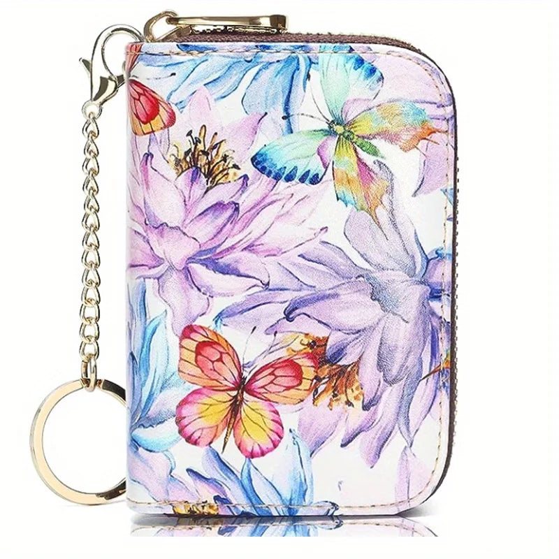 High quality leather Men Women Card Holder Small Zipper Wallet Solid Coin Purse Key Ring Design RFID Business Credit Card Bags