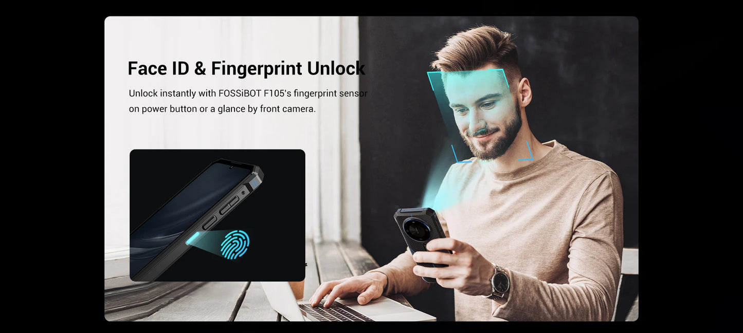 [العرض العالمي الأول] هاتف FOSSiBOT F105 الذكي المتين بنظام تشغيل أندرويد 14 وذاكرة وصول عشوائي 12 جيجابايت وذاكرة داخلية 64 جيجابايت وكاميرا 20 ميجابكسل وشاشة 6.745 بوصة عالية الدقة وشاشة IPS