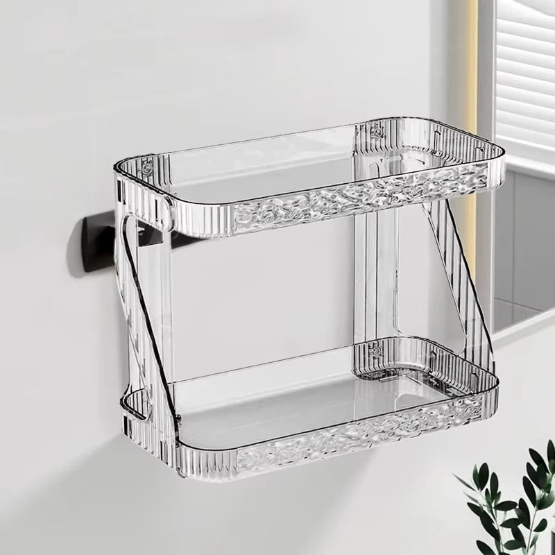 Bathroom Double Layer Cosmetics Storage Rack Toilet Hangable Cosmetic Storage Shelf Washstand Desktop Skincare Storage Organizer