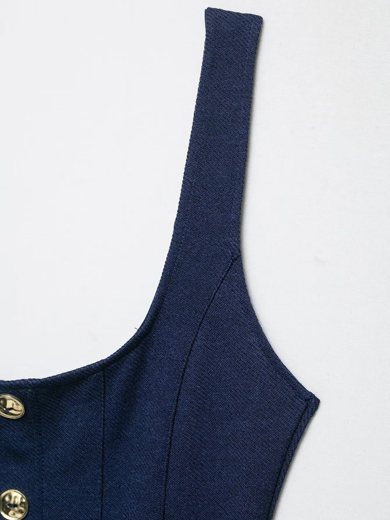 Women's Fashion With Metal Buttons Vest Square Collar Wide Straps Waistcoat Chic Tops