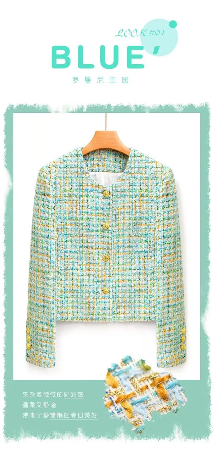 جاكيت عصري للنساء 2025، بلوزة قصيرة متعددة الاستخدامات من التويد المضفر، مناسبة لفصل الربيع والخريف