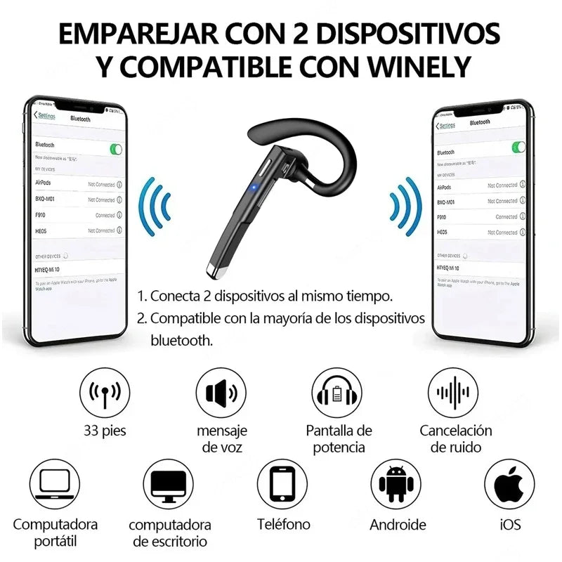 Wireless Headphones Bluetooth Headset With Microphone Earphones  Handsfree Noise Canceling Audifonos Talking Business Driving