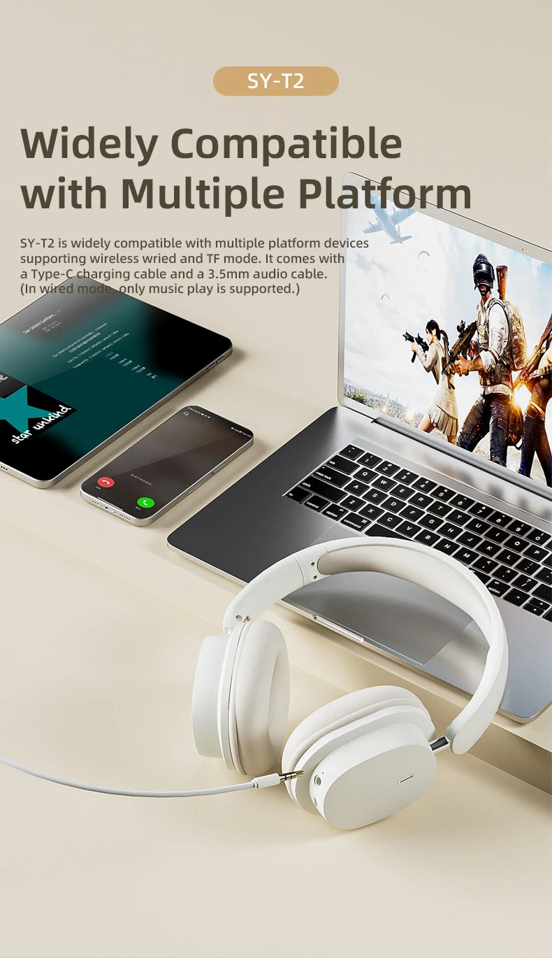 سماعات رأس لاسلكية أنيقة بتقنية البلوتوث 5.3، ستيريو هاي فاي، محمولة فوق الأذن، سماعة رأس للأعمال، سماعات أذن للألعاب منخفضة الكمون مع ميكروفون