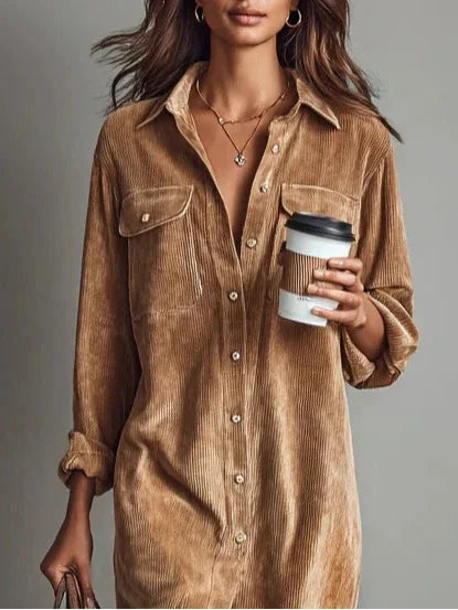 Women's Dresses Trend 2025 Fashionable Women's Workwear Style Elegant Long-sleeved Lapel Corduroy Shirt Elegant Party Dresses