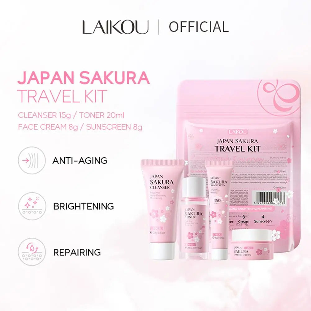 3/4Pcs/Set Sakura Skin Care With Cleanser Toner Eye Cream Facial Cream Sunscreen Beauty Products For Women Travel Skin Care Kit