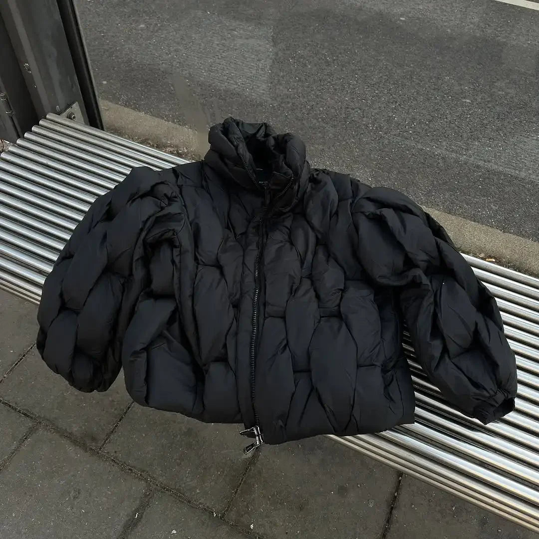 Women Fashion Solid Stand Collar Short Cotton Coat Casual Full Sleeve Zipper Pocket Loose Warm Jacket Lady Winter  Commute Wear