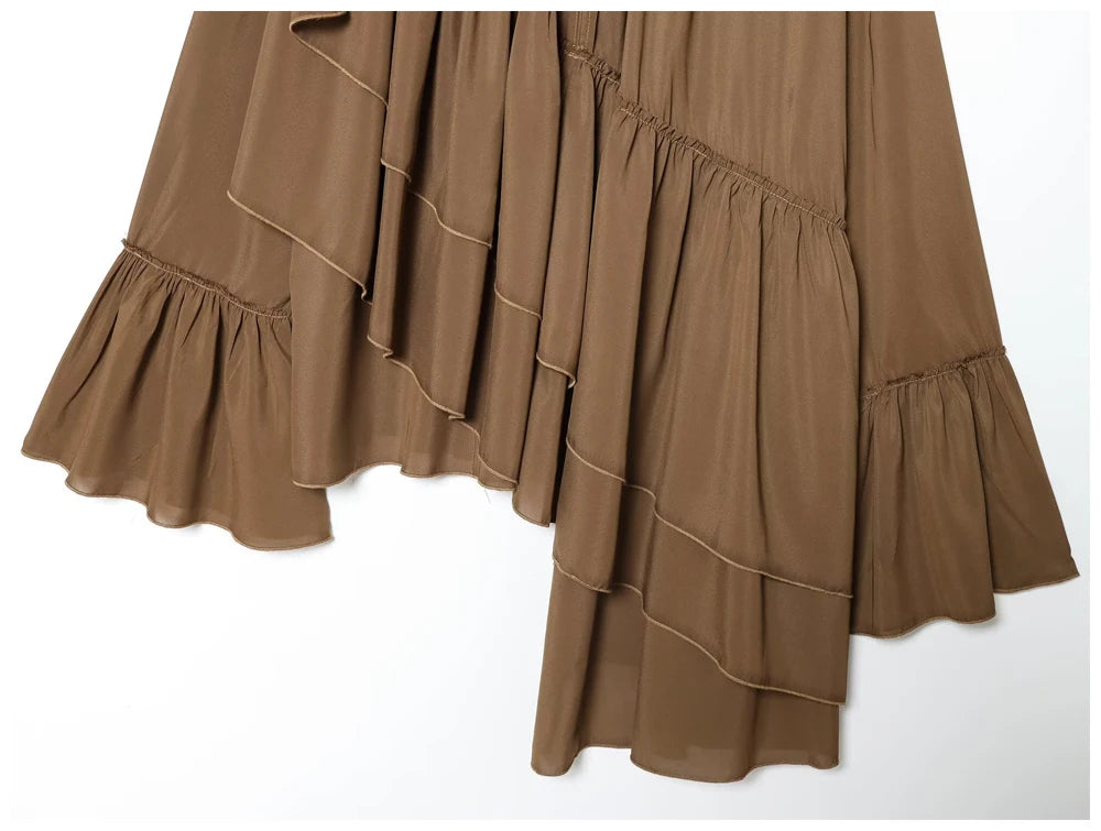 Womens Fashion Blouse Top With Ruffled Round Neck Long Sleeves And Asymmetrical Chiffon Shirt Autumn And Winter Casual Wear