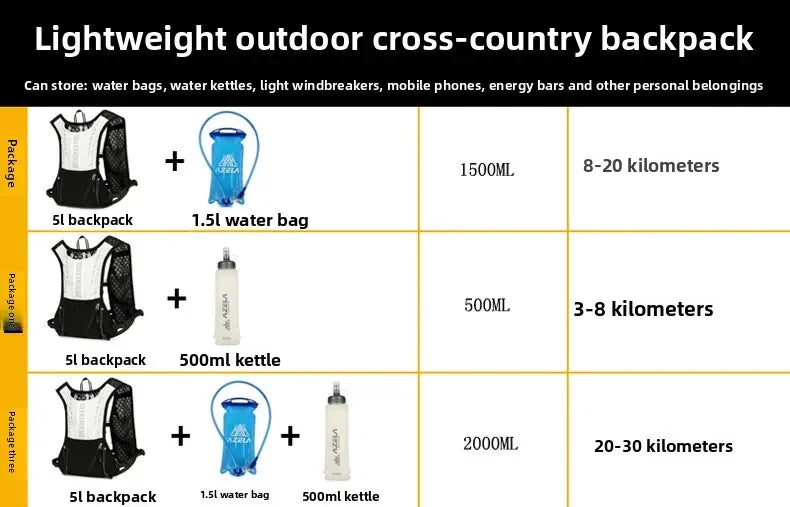 Outdoor sports water bag, hiking, running, cycling, backpack, off-road hiking backpack, water bag package