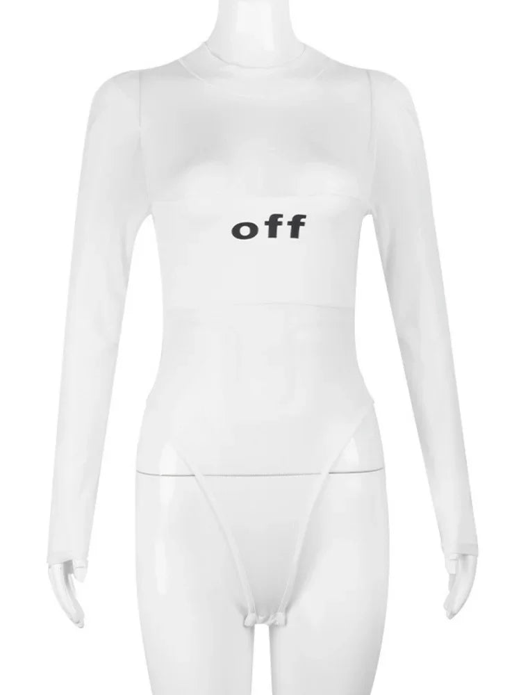 Fashion Trends Women Clothing Corset Top One-Pieces Bodysuit Sexy Long Sleeve See Through Body Feminino Gauze Patchwork Bustier