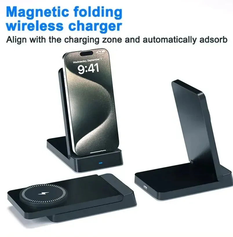 Magnetic 30W Wireless Charger Desktop Fast Charging Station Fold Smart Phone Holder Charge For Magsafe iPhone 16 15 14 13 12 Pro