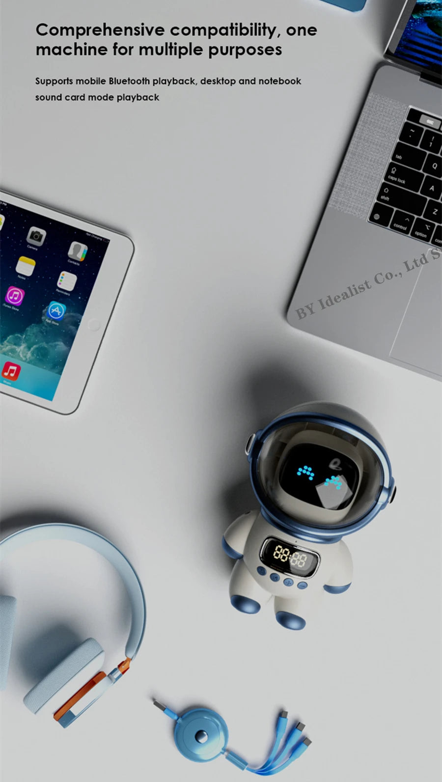 مكبر صوت بلوتوث رائد فضاء لاسلكي صغير محمول ذكي مكبرات صوت ستيريو باس راديو FM مضخم صوت مكبر صوت موسيقى